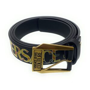 Versace Jeans Couture Black/Gold V-Emblem  Square Buckle Chain Print  Mens Belt-